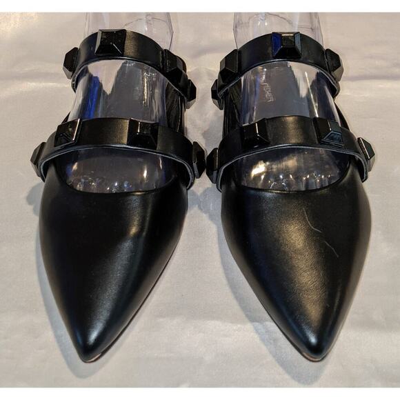 Marc Fisher Womens Searli Studded Strappy Mules Flats Black Size 10 Pointed Toe - Picture 4 of 9